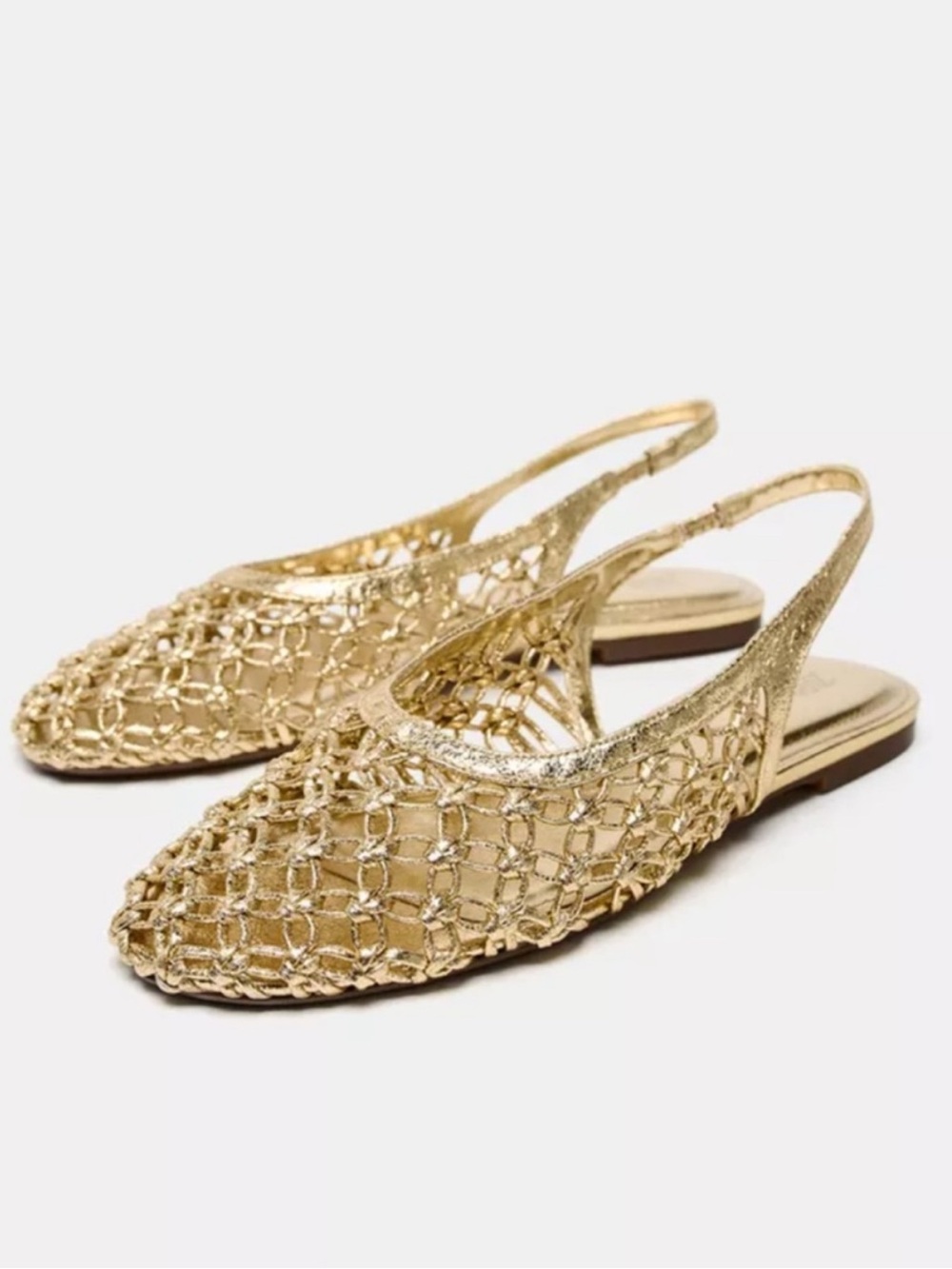 Zara metallic Gold Women's Slingback Woven Ballet Flats